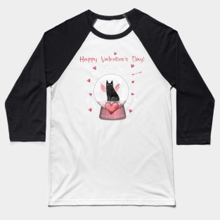 Happy valentines black cat. Cute cat and red hearts. Baseball T-Shirt